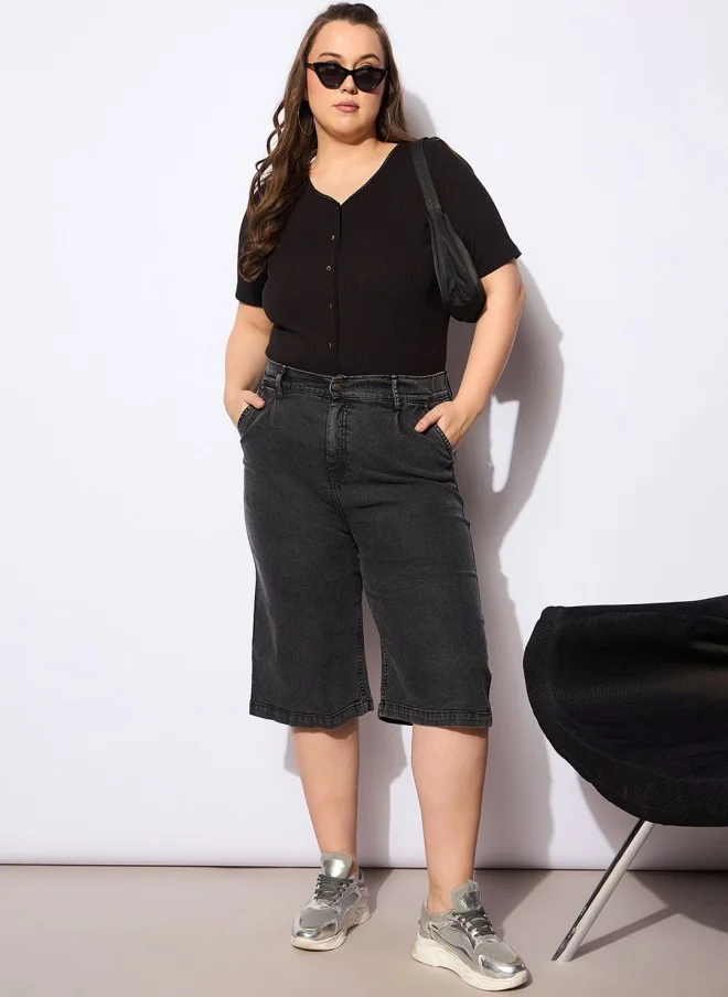 SASSAFRAS Black Denim Jorts for Women