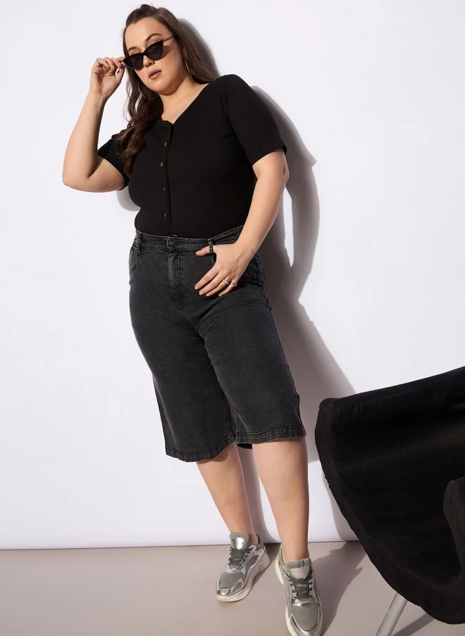 SASSAFRAS Black Denim Jorts for Women