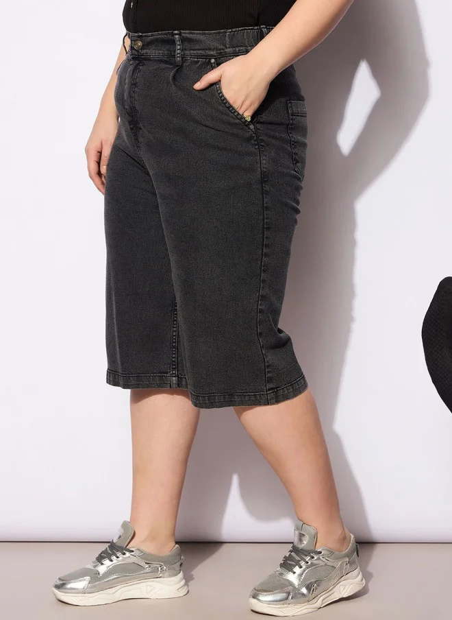 SASSAFRAS Black Denim Jorts for Women