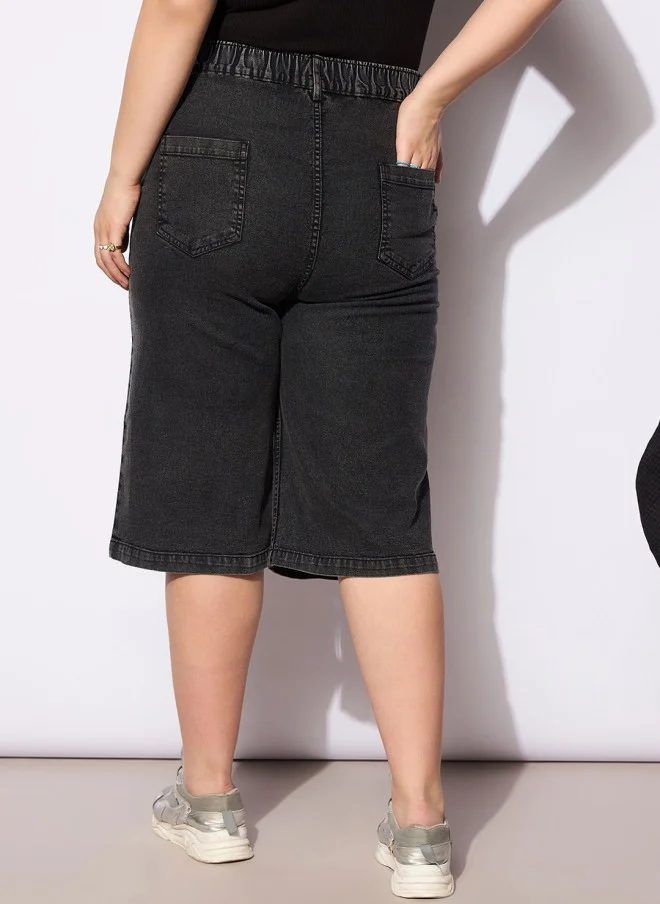 SASSAFRAS Black Denim Jorts for Women