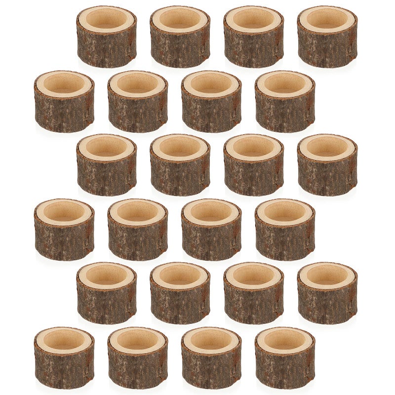 OwnMy Set of 24 Wooden Tea Light Candle Holders Votive Candle Holders Rustic Wooden Pillar Candle Stands Vintage Tealight Holders Set Candle Centerpieces for Dining Table Wedding Party 16 H