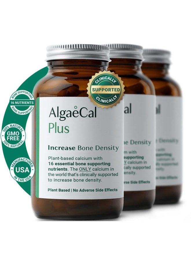 ALGAECAL - Plus - Plant Based Calcium Supplement, Vitamin K2 MK7 (100mg), Vitamin D3 (1600 IU), Magnesium (250mg) & Trace Minerals for Bone Health, 120 Veggie Caps, 3 Month Supply, Made in USA - Image 1