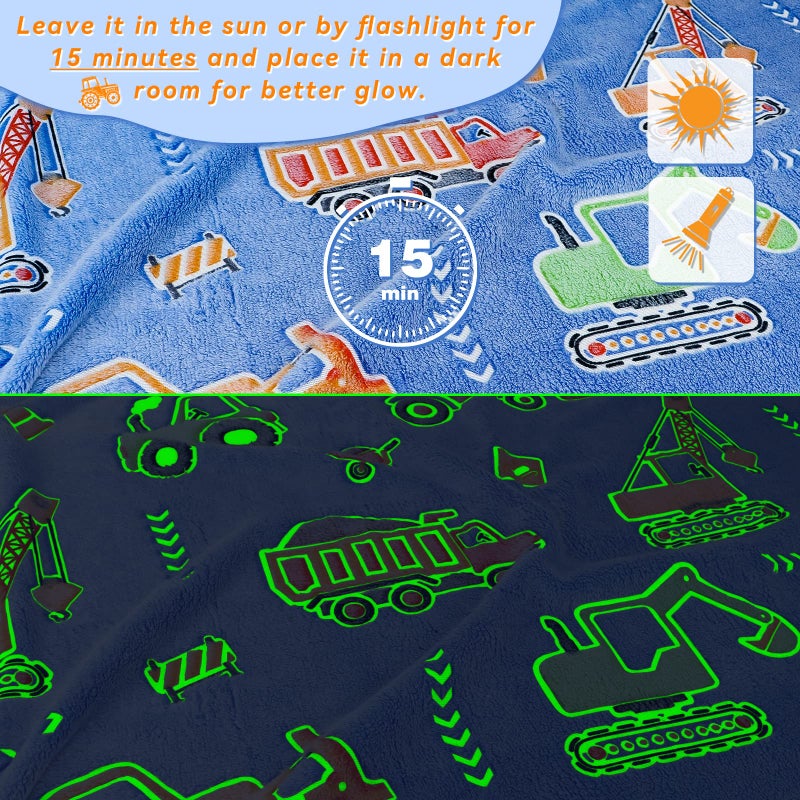 LOKOZ Construction Blanket Glow in The Dark Truck Blanket Kids Fleece Blanket Cute Soft Construction Toddler Throw Blanket Kids Truck Blanket for Boys Girls Birthday Gifts - Image 4