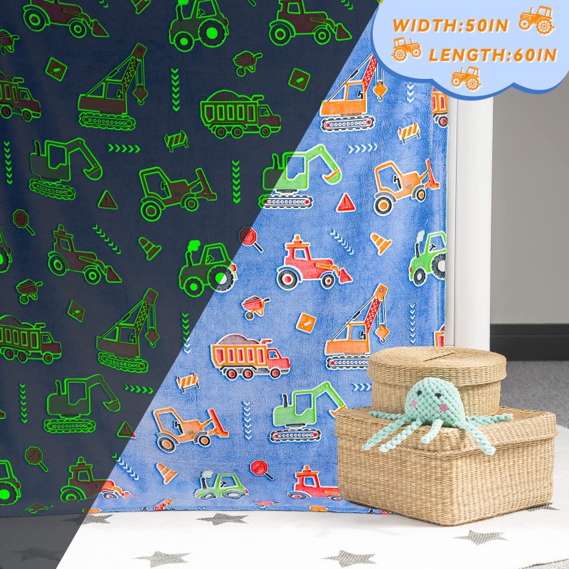 LOKOZ Construction Blanket Glow in The Dark Truck Blanket Kids Fleece Blanket Cute Soft Construction Toddler Throw Blanket Kids Truck Blanket for Boys Girls Birthday Gifts - Image 5