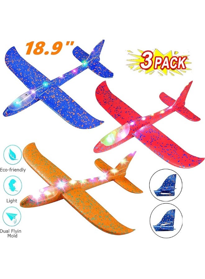 BAIVYLE 3 Pack Foam Airplanes for Kids, 18.9" LED Light Up Flight Foam Glider Planes Flying Toys Fun Summer Activities for Kids,Outdoor Toys Gifts for Kids Boys Girls - Image 3