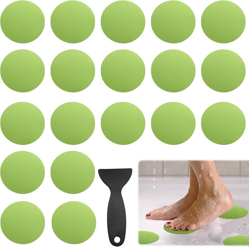 Coufce 24 PCS Bathtub Non Slip Stickers Green Adhesive Decals Round Shape Anti Slip Shower Stickers Bath Non Slip Stickers for Floor Bathroom Stairs Ladders with Scraper - Image 1