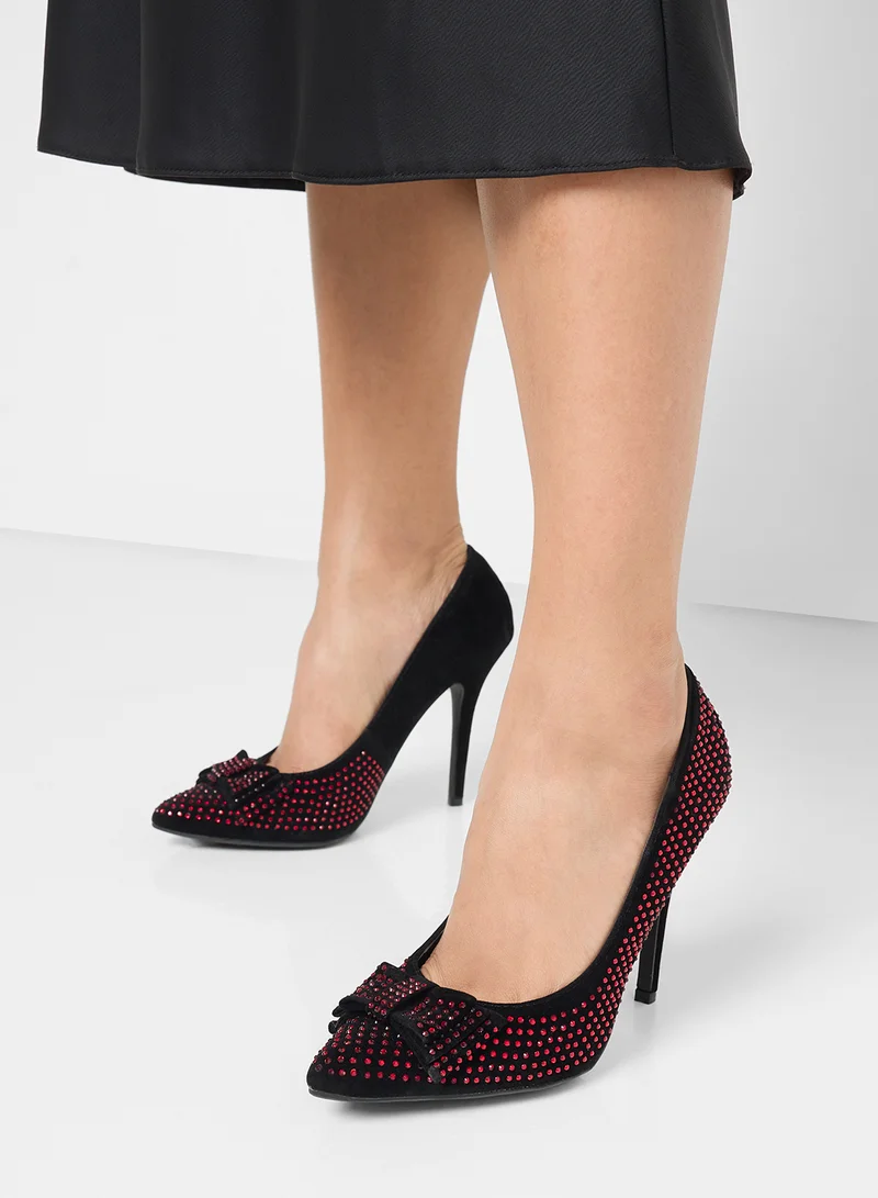 Anne Michelle Studded Pump With Bow