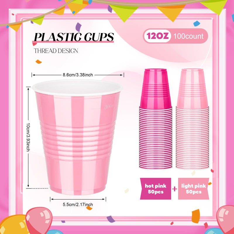 KesaPlan 100 PCS 12 OZ Plastic Cups  Party Cups Light Pink and Hot Pink Cups Disposable Drinking Cup Bulk For Bachelor Party Christmas Graduation Wedding Birthday Halloween Picnic Festive Celebrations - Image 2