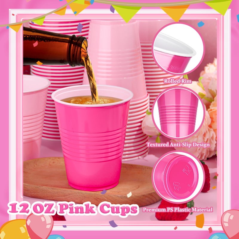 KesaPlan 100 PCS 12 OZ Plastic Cups  Party Cups Light Pink and Hot Pink Cups Disposable Drinking Cup Bulk For Bachelor Party Christmas Graduation Wedding Birthday Halloween Picnic Festive Celebrations - Image 4