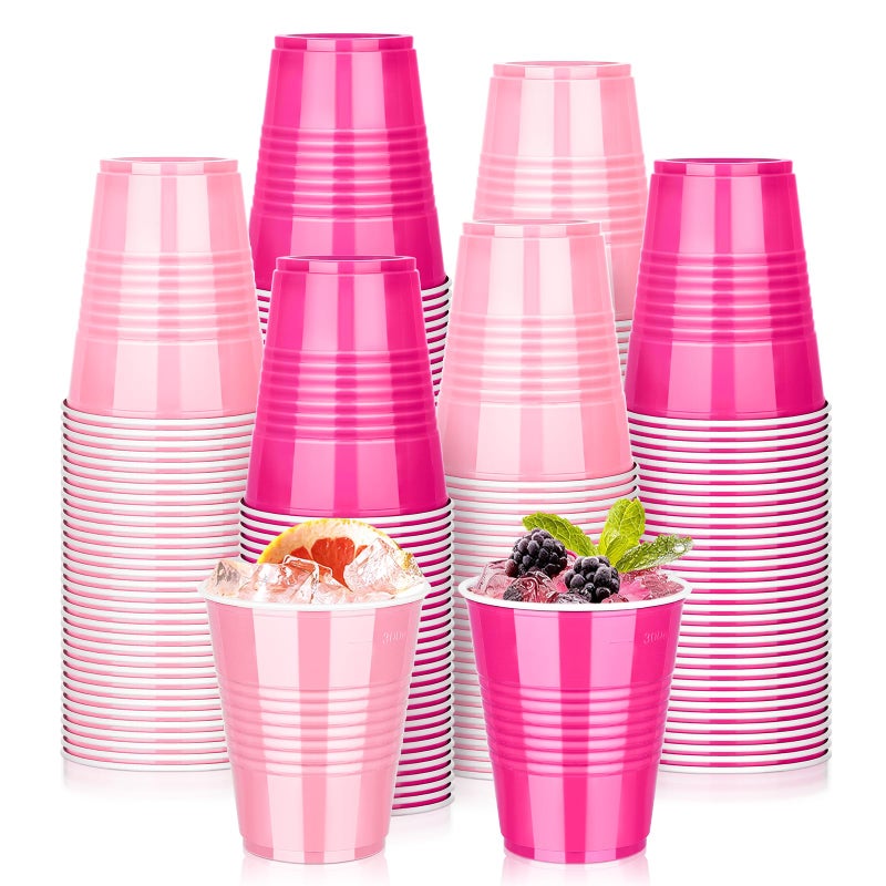 KesaPlan 100 PCS 12 OZ Plastic Cups  Party Cups Light Pink and Hot Pink Cups Disposable Drinking Cup Bulk For Bachelor Party Christmas Graduation Wedding Birthday Halloween Picnic Festive Celebrations - Image 1