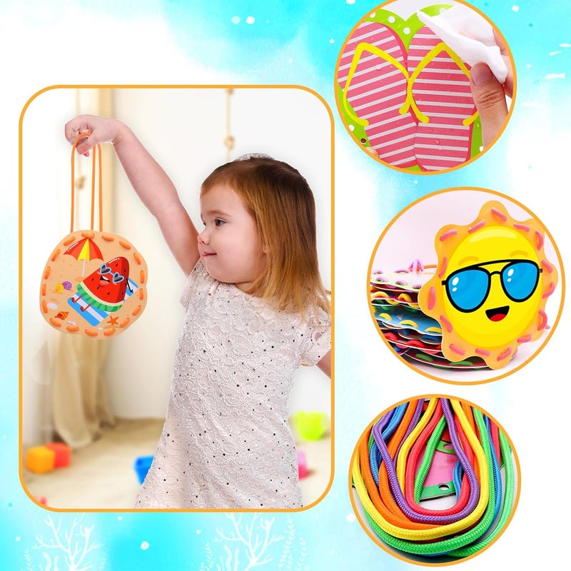 Omlisca Summer Lacing Cards Sewing Cards 12 Pack Beach Theme Pool Party Decoration Double Sided Cardboard Lacing Playing Games for Kids Toddler Preschool Home Developing Imagination Education Supplies - Image 5