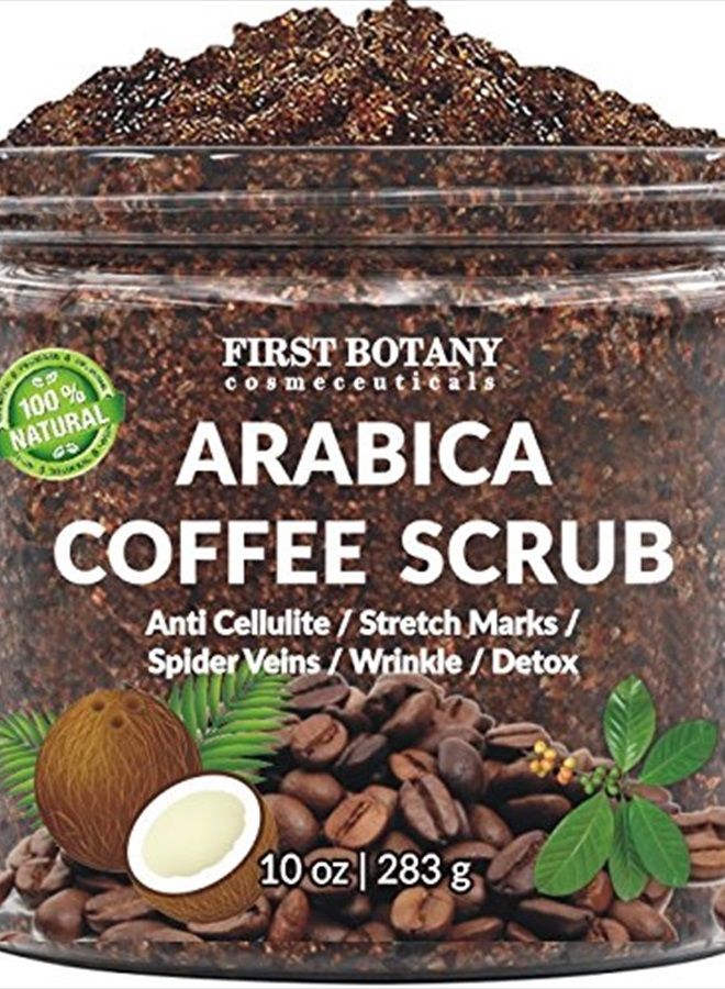 FIRST BOTANY COSMECEUTICALS مقشر قهوة أرابيكا طبيعي 100% مع قهوة عضوية وزبدة الشيا - أفضل علاج لحب الشباب، ومضاد للسيلوليت وعلامات التمدد، وعلاج للأوردة العنكبوتية للأوردة الد varicose والأكزيما 10 أونصات - Image 5