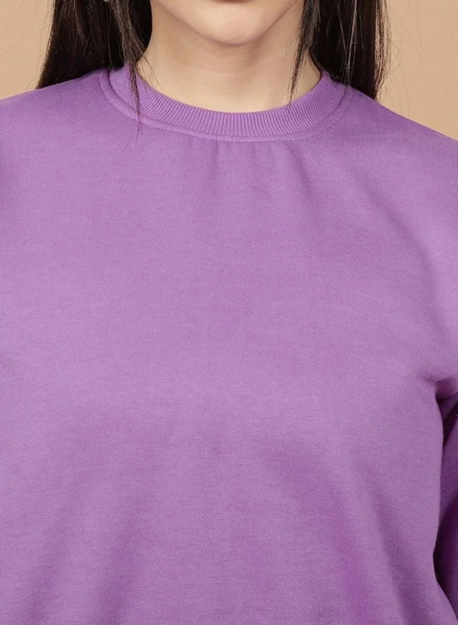 Freehand Women Regular Fit Solid Crew Neck Long Sleeve Overhead-Crewneck Sweatshirt