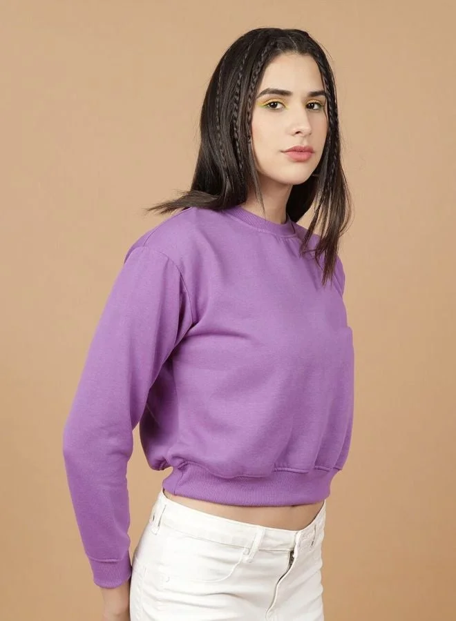 Freehand Women Regular Fit Solid Crew Neck Long Sleeve Overhead-Crewneck Sweatshirt