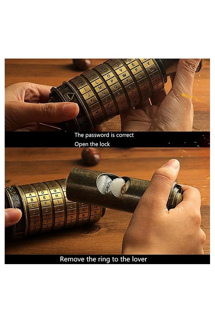HOMESTAR [Vintage Gift Box] Stylish DIY Vintage Cylinder Gift Box with Password Lock - Secure Storage for Wedding Rings, Retro Key Box for Rings - Precise and Ideal Valentine's Day or Birthday Present - Image 5