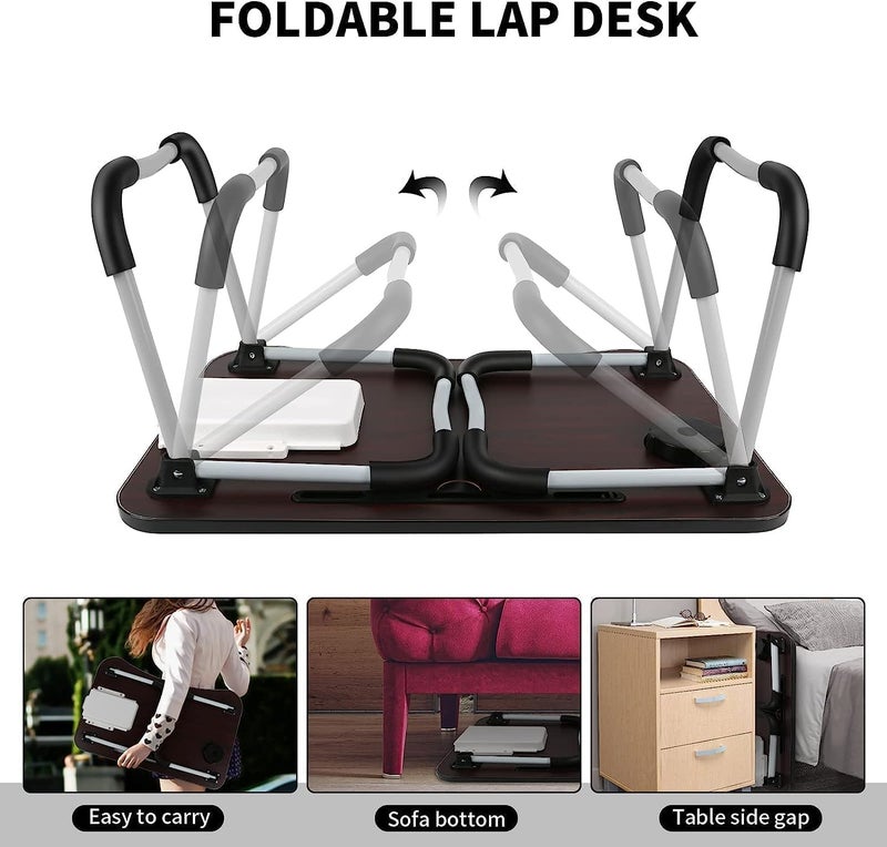 TEKCOOL Study Table Foldable Wooden Laptop Bed Tray Table, Multifunction Lap Tablet Desk with Cup Holder, Perfect for Eating Breakfast, Reading Book, Working, Watching Movie On Bed, 60x40 cm - Image 4
