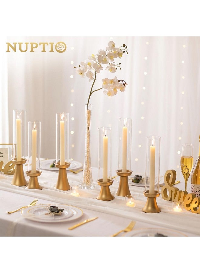 NUPTIO حامل شموع ذهبي من NUPTIO لحفلات الزفاف: مجموعة من 6 حاملات شموع مخروطية الشكل مع غلاف أسطواني زجاجي - حامل شموع بالجملة لحفلات الأعياد والمناسبات وطاولة العشاء المركزية  - Image 2