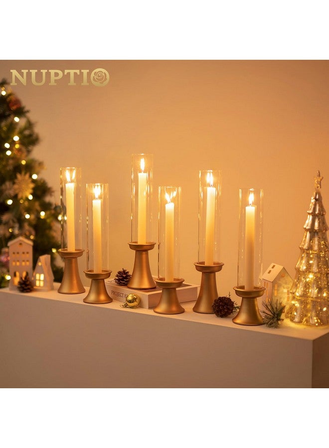 NUPTIO حامل شموع ذهبي من NUPTIO لحفلات الزفاف: مجموعة من 6 حاملات شموع مخروطية الشكل مع غلاف أسطواني زجاجي - حامل شموع بالجملة لحفلات الأعياد والمناسبات وطاولة العشاء المركزية  - Image 3
