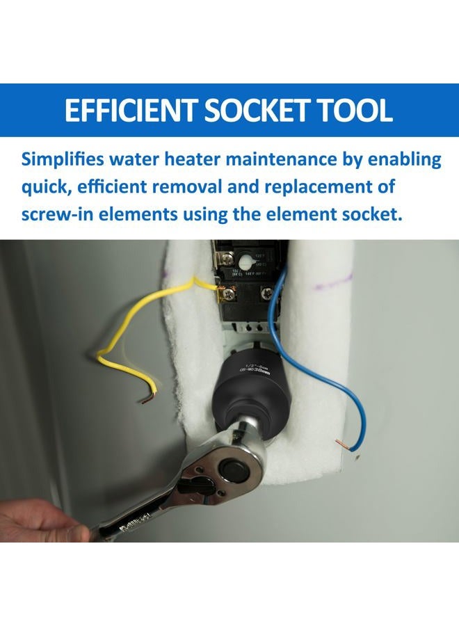Timsec 1-1/2" Socket, Water Heater Element Wrench with 1/2" Drive, Ideal for Removing & Replacing All Residential Screw-in Water Heater Elements, Fits for Camco, GE and More, 6-Point Anti-Rounding Design - Image 5