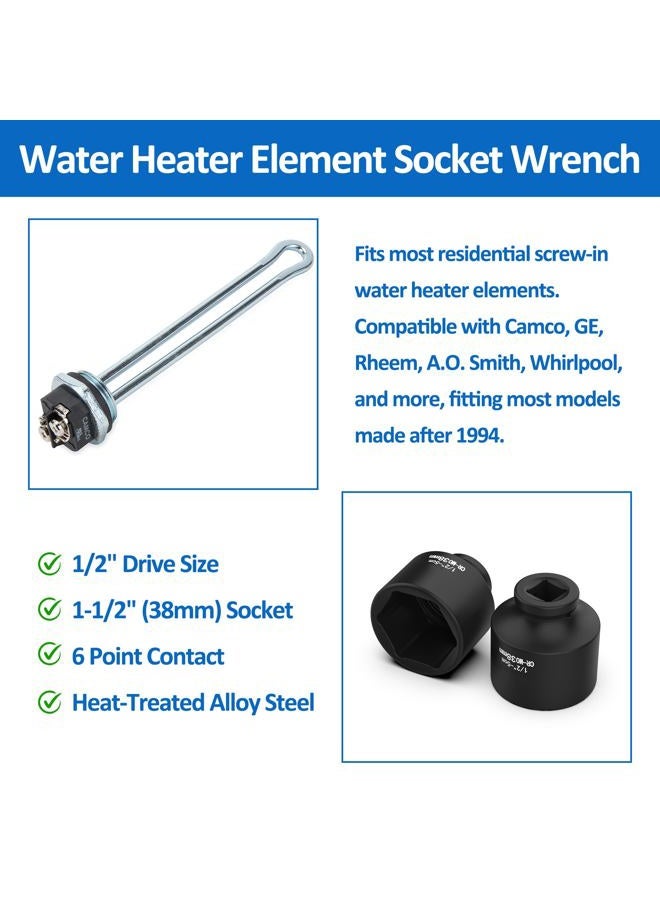 Timsec 1-1/2" Socket, Water Heater Element Wrench with 1/2" Drive, Ideal for Removing & Replacing All Residential Screw-in Water Heater Elements, Fits for Camco, GE and More, 6-Point Anti-Rounding Design - Image 3
