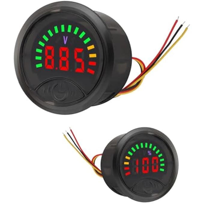 كاست ويف 2 قطعة مقياس جهد السيارة 7100 فولت تيار مستمر مقياس الجهد مراقبة سعة الجهد الفولتميتر 12 فولت مع شاشة سعة البطارية الفولتميتر لوحة مستديرة لعربة الجولف والسيارة والشاحنة والدراجة النارية والقوارب البحرية - Image 1