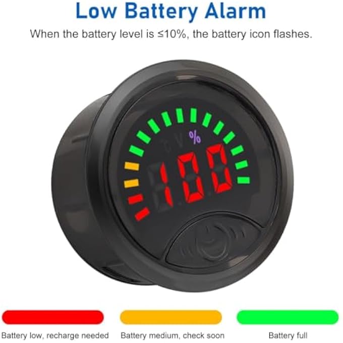 كاست ويف 2 قطعة مقياس جهد السيارة 7100 فولت تيار مستمر مقياس الجهد مراقبة سعة الجهد الفولتميتر 12 فولت مع شاشة سعة البطارية الفولتميتر لوحة مستديرة لعربة الجولف والسيارة والشاحنة والدراجة النارية والقوارب البحرية - Image 5