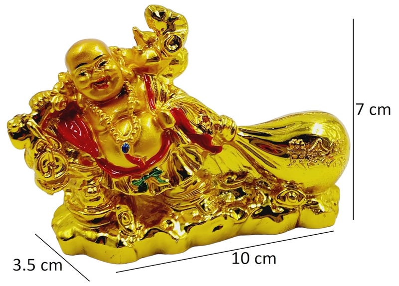 ART FLAUNTS Laughing Buddha for Good Luck Feng Shui Items for Money Wealth Prosperity for Home House Office Shop Golden with Money Bag - Image 2