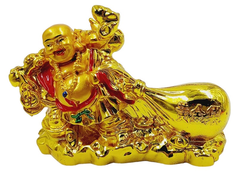 ART FLAUNTS Laughing Buddha for Good Luck Feng Shui Items for Money Wealth Prosperity for Home House Office Shop Golden with Money Bag - Image 5