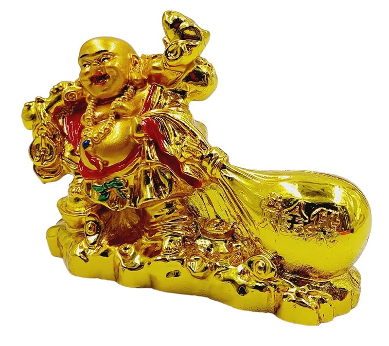 ART FLAUNTS Laughing Buddha for Good Luck Feng Shui Items for Money Wealth Prosperity for Home House Office Shop Golden with Money Bag - Image 4