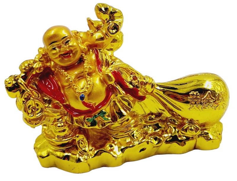 ART FLAUNTS Laughing Buddha for Good Luck Feng Shui Items for Money Wealth Prosperity for Home House Office Shop Golden with Money Bag - Image 3