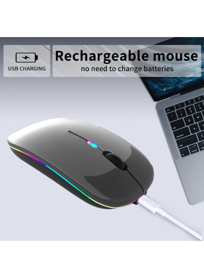 Yakiter LED RGB Wireless Bluetooth Mouse, Bluetooth 5.1 + USB, 2.4GHz Rechargeable Silent Bluetooth Wireless Mouse, Computer Mice with USB Receiver (Grey) - Image 3