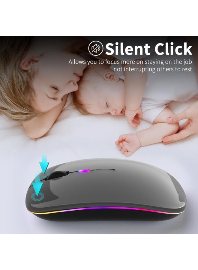 Yakiter LED RGB Wireless Bluetooth Mouse, Bluetooth 5.1 + USB, 2.4GHz Rechargeable Silent Bluetooth Wireless Mouse, Computer Mice with USB Receiver (Grey) - Image 2