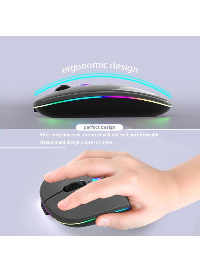 Yakiter LED RGB Wireless Bluetooth Mouse, Bluetooth 5.1 + USB, 2.4GHz Rechargeable Silent Bluetooth Wireless Mouse, Computer Mice with USB Receiver (Grey) - Image 5