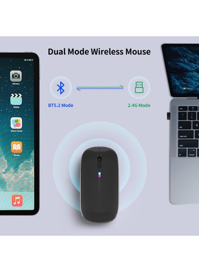 Yakiter LED RGB Wireless Bluetooth Mouse, Bluetooth 5.1 + USB, 2.4GHz Rechargeable Silent Bluetooth Wireless Mouse, Computer Mice with USB Receiver (Grey) - Image 4