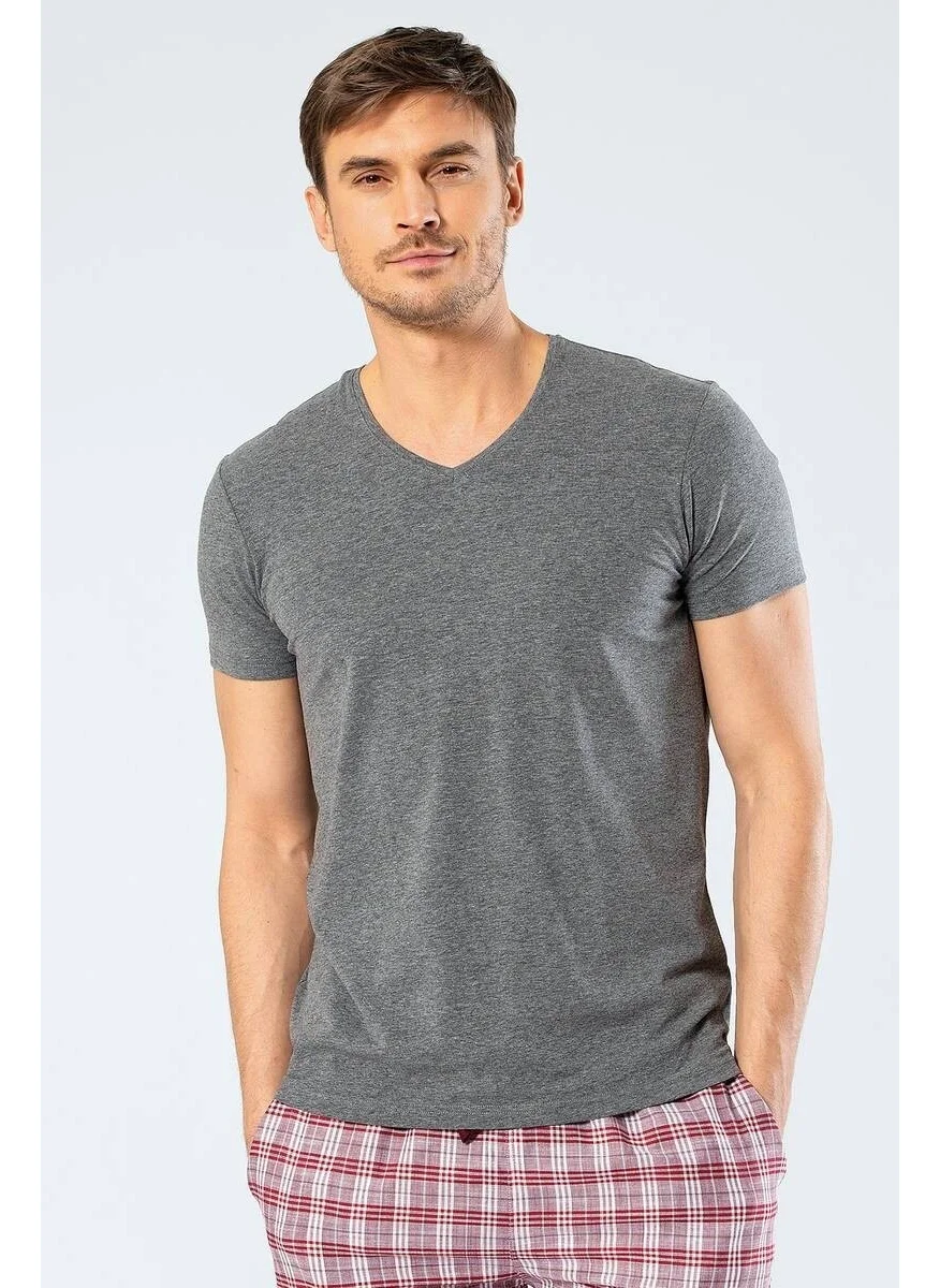 كاشاريل Men's V Neck Lycra T-shirt Gray