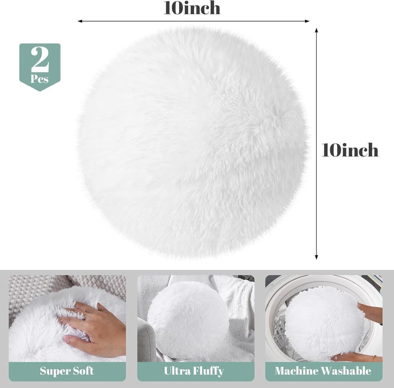 CottonFry وسادة دائرية من القطن 2 قطعة كروية ناعمة زخرفية كروية رقيقة 10 بوصة لغرفة النوم غرفة المعيشة المكتب المدرسة الأريكة الكرسي سرير الزينة (أبيض) - Image 3