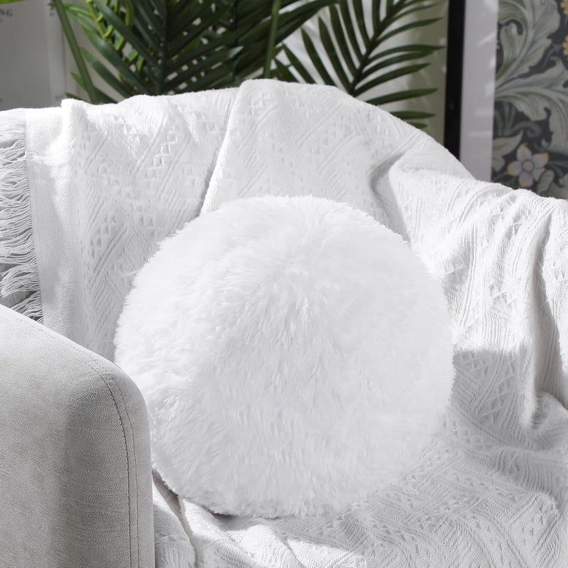 CottonFry وسادة دائرية من القطن 2 قطعة كروية ناعمة زخرفية كروية رقيقة 10 بوصة لغرفة النوم غرفة المعيشة المكتب المدرسة الأريكة الكرسي سرير الزينة (أبيض) - Image 5