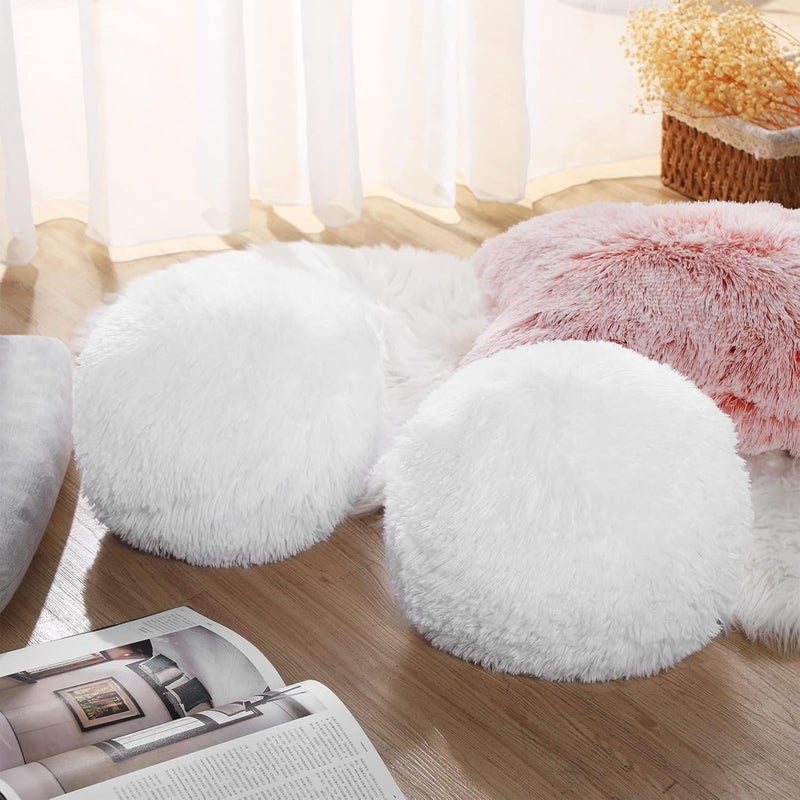 CottonFry وسادة دائرية من القطن 2 قطعة كروية ناعمة زخرفية كروية رقيقة 10 بوصة لغرفة النوم غرفة المعيشة المكتب المدرسة الأريكة الكرسي سرير الزينة (أبيض) - Image 2