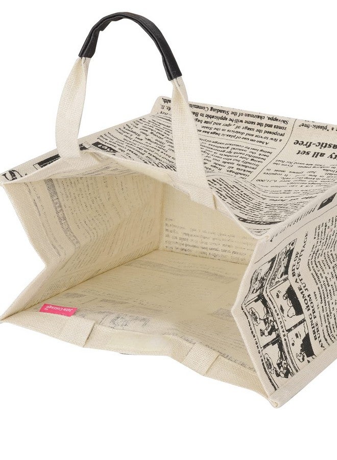 Jute Cottage Eco-Friendly Lunch & Shopping Bag for Men & Women | 15x13x8 in White Jute with Newspaper Print | Handcrafted Sustainable Tiffin & Carry Tote for Office, Travel, Daily Use - Image 4