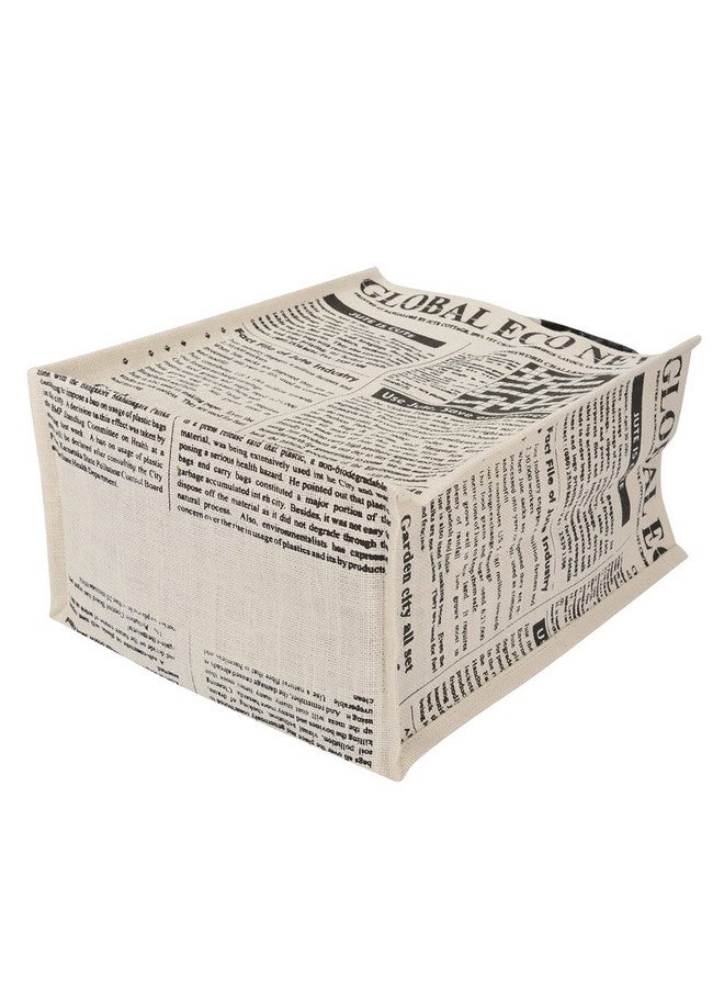 Jute Cottage Eco-Friendly Lunch & Shopping Bag for Men & Women | 15x13x8 in White Jute with Newspaper Print | Handcrafted Sustainable Tiffin & Carry Tote for Office, Travel, Daily Use - Image 5