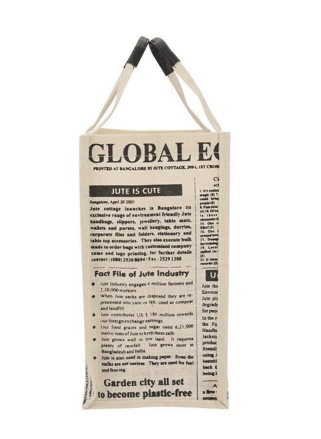 Jute Cottage Eco-Friendly Lunch & Shopping Bag for Men & Women | 15x13x8 in White Jute with Newspaper Print | Handcrafted Sustainable Tiffin & Carry Tote for Office, Travel, Daily Use - Image 3