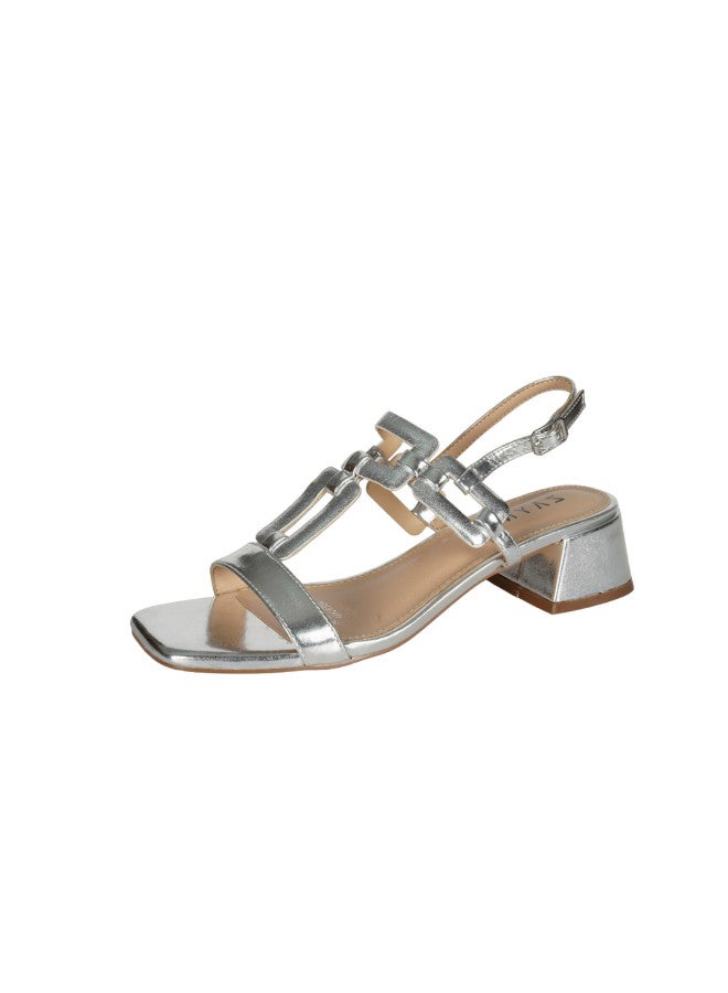 ZAYNA صنادل زينيا النسائية بكعب متوسط وحزام خلفي فضي - Image 3