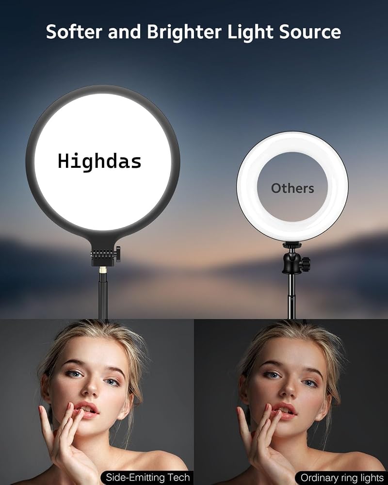 Highdas 10.5'' Full Screen Ring Light With Stand for Zoom Meetings, 360° Rotate Zoom Lighting for Computer Video Conference Light Desk Light,LED Lighting with Phone Holder for Live Streaming, Video Call - Image 3