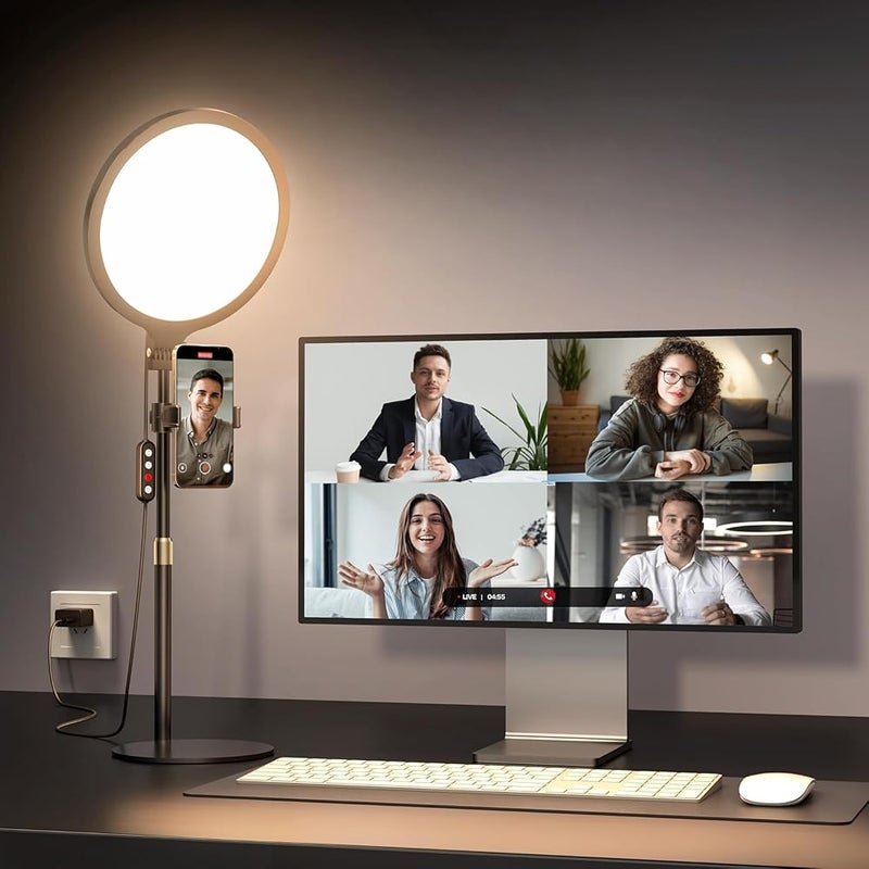 Highdas 10.5'' Full Screen Ring Light With Stand for Zoom Meetings, 360° Rotate Zoom Lighting for Computer Video Conference Light Desk Light,LED Lighting with Phone Holder for Live Streaming, Video Call - Image 1