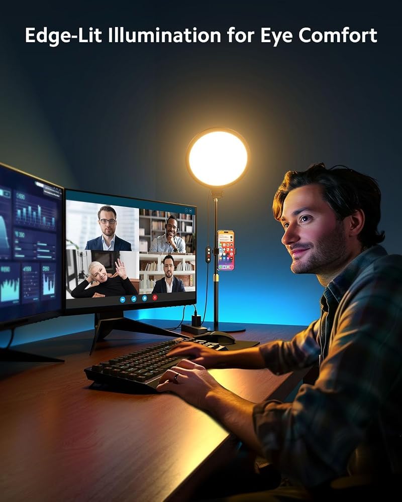 Highdas 10.5'' Full Screen Ring Light With Stand for Zoom Meetings, 360° Rotate Zoom Lighting for Computer Video Conference Light Desk Light,LED Lighting with Phone Holder for Live Streaming, Video Call - Image 2
