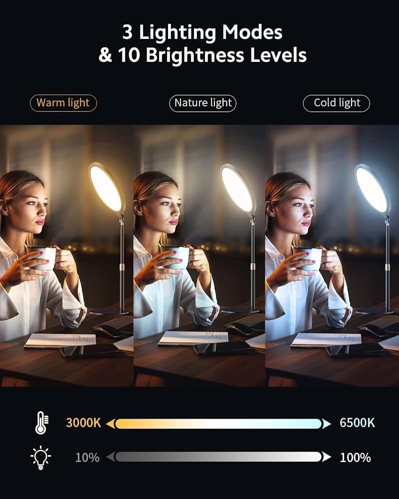 Highdas 10.5'' Full Screen Ring Light With Stand for Zoom Meetings, 360° Rotate Zoom Lighting for Computer Video Conference Light Desk Light,LED Lighting with Phone Holder for Live Streaming, Video Call - Image 4