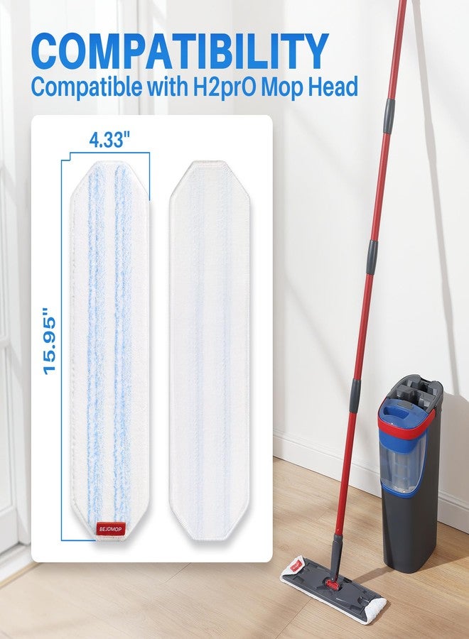 BEJOMOP Microfiber Mop Pads 6 PCS, 15.95” x 4.33” Reusable Washable Replacements Mop Pads for Wood Floor Compatible with O-Cedar H2prO, Blue and White Stripes - Image 2