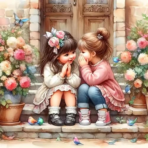 MBNTJHT Girl Paint by Numbers Kit for Adults,Cute Bestie and Flower Unframed Watercolor Painting by Number Kits on Canvas for Beginners ,DIY Digital Oil Paint by Number Kits for Home Wall Decor 16X16 Inch. - Image 1