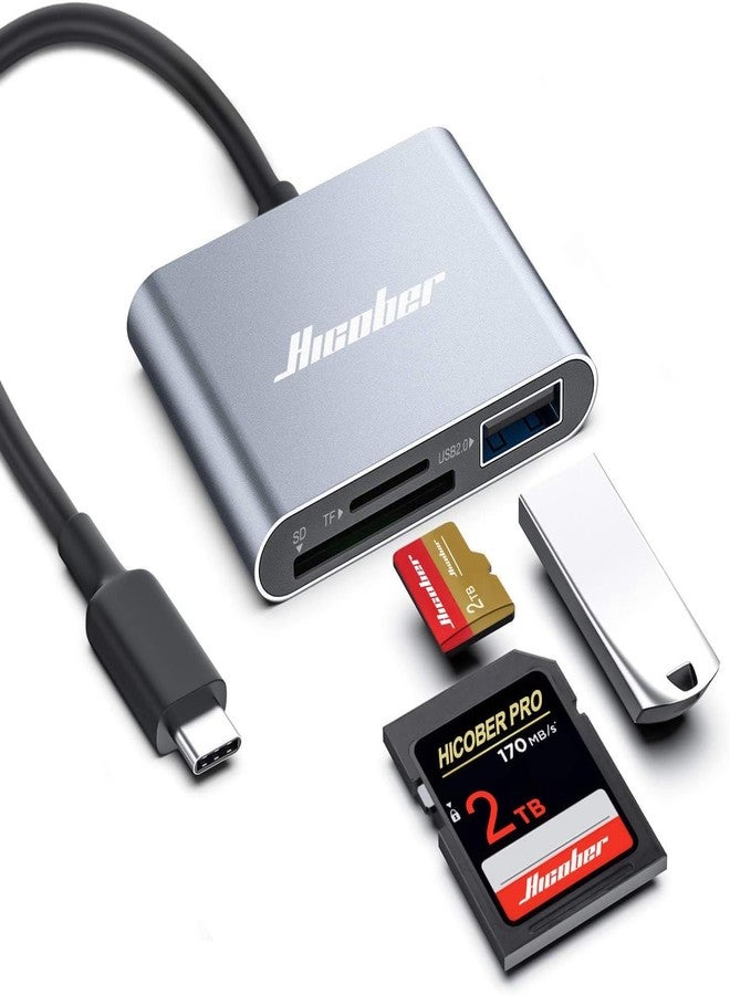 هيكوبر قارئ بطاقات الذاكرة من نوع USB-C إلى SD من هيكوبر، قارئ بطاقات ذاكرة Micro SD، محول قارئ بطاقات من النوع C إلى SD بسعة 2 تيرابايت لأجهزة MacBook والكاميرات وأجهزة Android وWindows وLinux وغيرها من الأجهزة التي تعمل بالنوع C - رمادي فلكي - Image 1