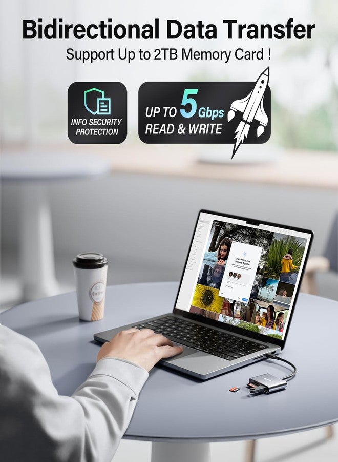 هيكوبر قارئ بطاقات الذاكرة من نوع USB-C إلى SD من هيكوبر، قارئ بطاقات ذاكرة Micro SD، محول قارئ بطاقات من النوع C إلى SD بسعة 2 تيرابايت لأجهزة MacBook والكاميرات وأجهزة Android وWindows وLinux وغيرها من الأجهزة التي تعمل بالنوع C - رمادي فلكي - Image 3